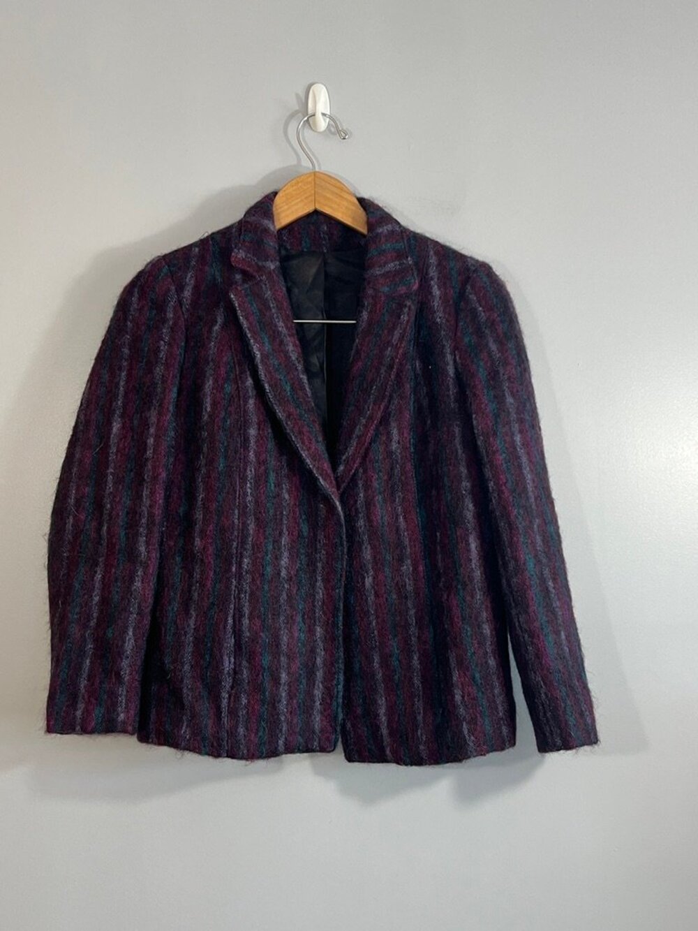 Vintage Allen Bernard Fuzzy Texture Vertical Stripe Blazer